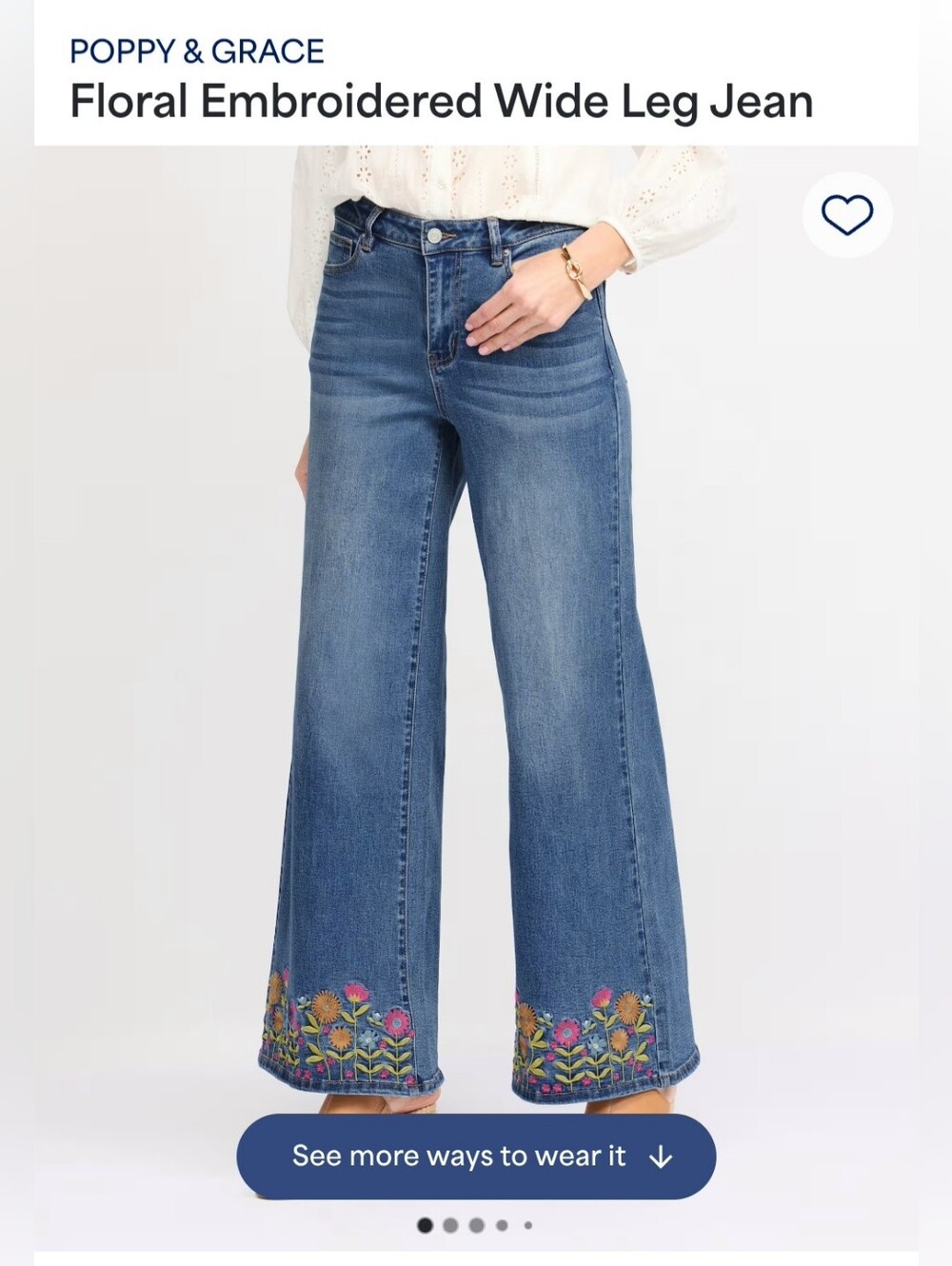 Poppy & Grace Floral Embroidered Wide Leg Jean
